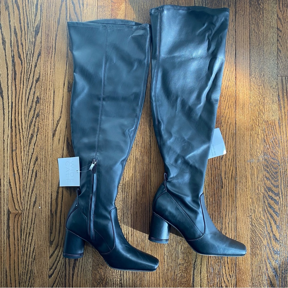 Franco Sarto Pisa Over the Knee Boot wide calf in black faux leather size 8M New